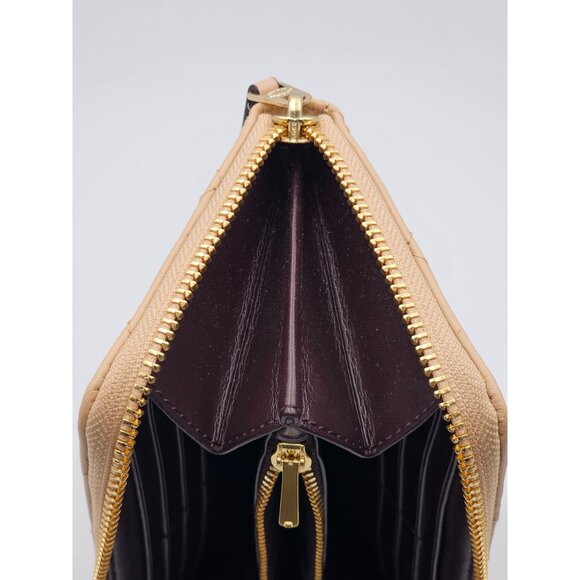 Coach Women's Tan Leather Accordion Zip Wallet Studded Diamond Quilting 354 - Picture 7 of 14